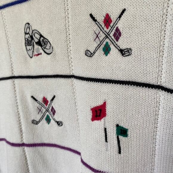 VINTAGE Isle of Cotton Crewneck Pullover Sweater Embroidered Men's Medium - Picture 3 of 11